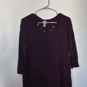 Chico’s Lace-Up Top Dark Plum Purple Business Casual Workwear Size 1